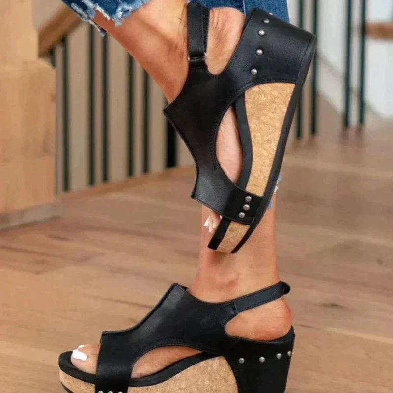 Sylvie | Damen Keilsandalen | Schwarz
