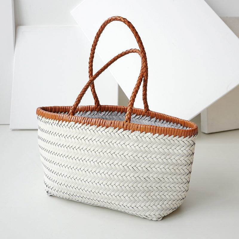 Elna | Große handgeflochtene Tragetasche aus veganem Leder – Rustikaler Shopper