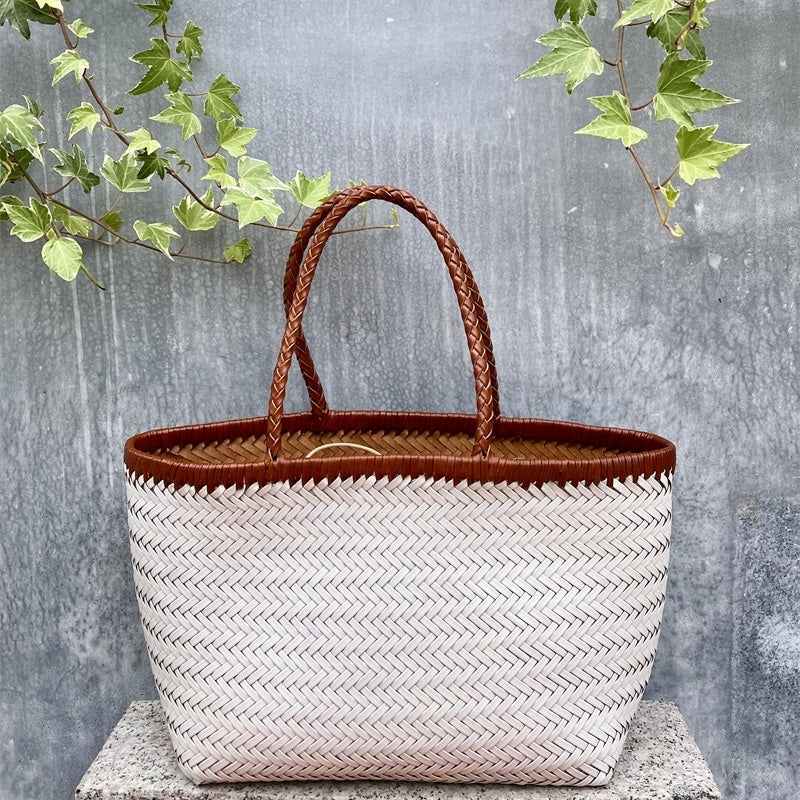 Elna | Große handgeflochtene Tragetasche aus veganem Leder – Rustikaler Shopper