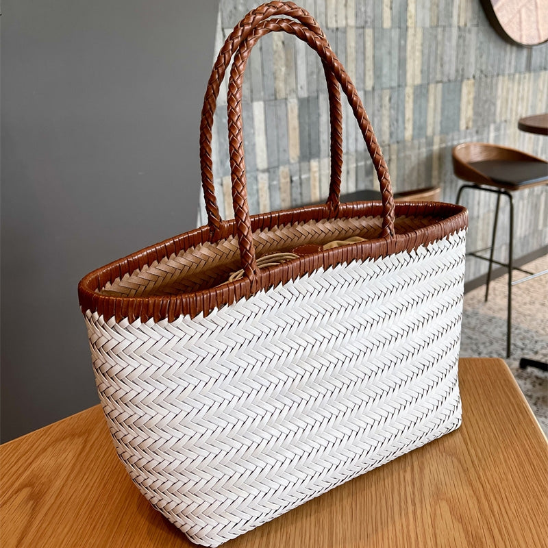 Elna | Große handgeflochtene Tragetasche aus veganem Leder – Rustikaler Shopper