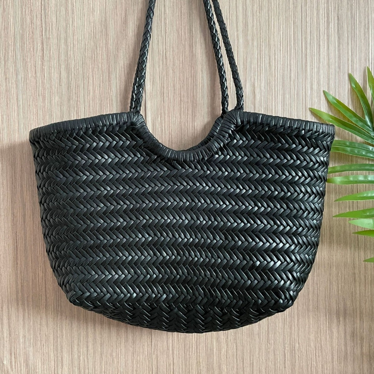 Lena | Braun Geflochtene Leder-Shopper – Rustikal & Stilvoll