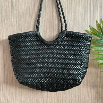 Lena | Braun Geflochtene Leder-Shopper – Rustikal & Stilvoll