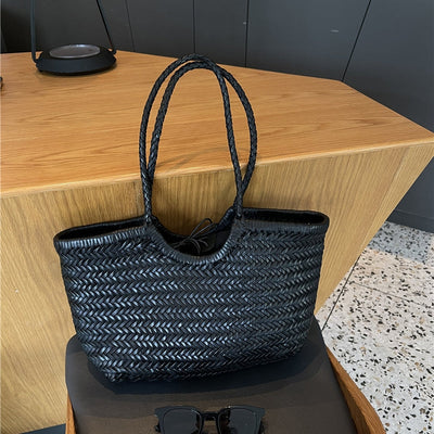 Lena | Braun Geflochtene Leder-Shopper – Rustikal & Stilvoll