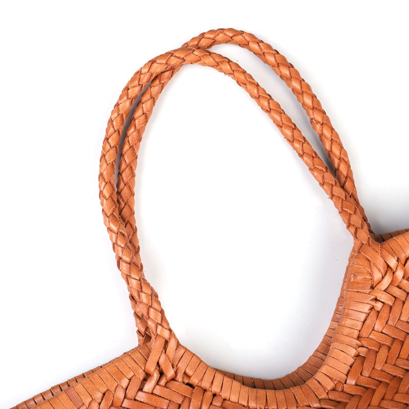 Lena | Braun Geflochtene Leder-Shopper – Rustikal & Stilvoll