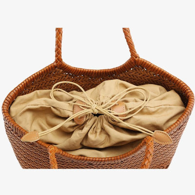 Lena | Braun Geflochtene Leder-Shopper – Rustikal & Stilvoll