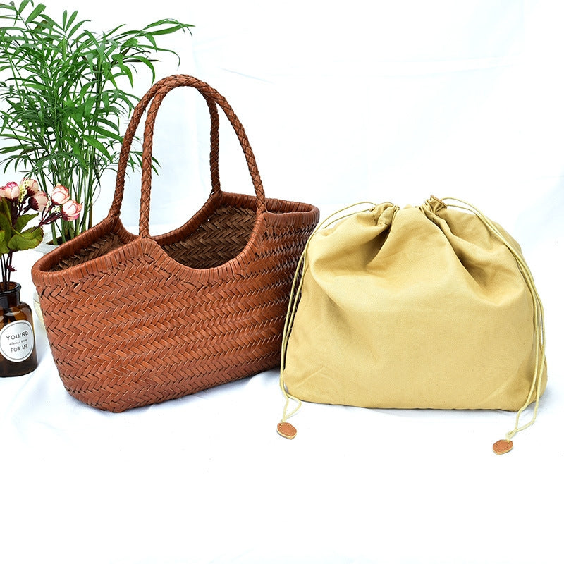 Lena | Braun Geflochtene Leder-Shopper – Rustikal & Stilvoll
