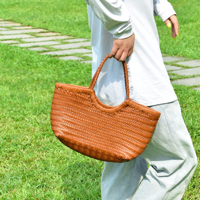 Lena | Braun Geflochtene Leder-Shopper – Rustikal & Stilvoll