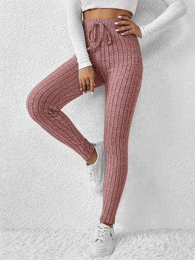 Zhari – Rippstrick-Leggings mit hohem Bund und Kordelzug