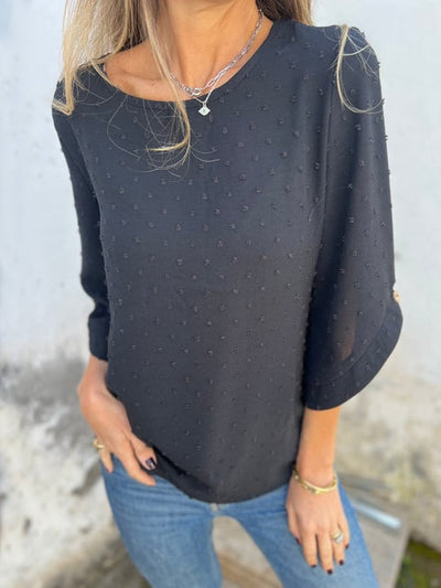 Lyutsiya - Rundhalsausschnitt Bestickt Große Manschetten Freizeithemd