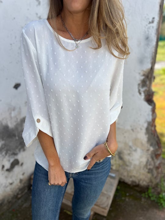 Lyutsiya - Rundhalsausschnitt Bestickt Große Manschetten Freizeithemd