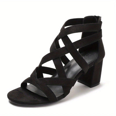 Amesira – Elegante Wildleder-Sandalen mit überkreuztem Blockabsatz