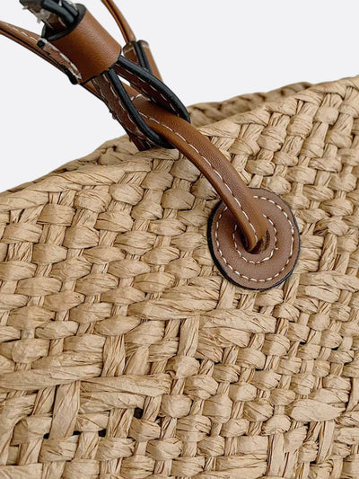 Amara | Trapezförmige Damen-Strohtasche mit Kunstleder-Schulterriemen & Korbstruktur