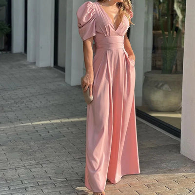 Damen Jumpsuit Polyester Elegant Puffärmel Taillengürtel Sommer Outfit