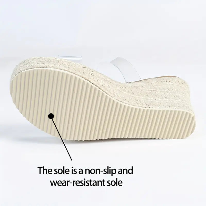 Lilou – Espadrille-Pantoletten mit transparentem Riemen und Keilabsatz