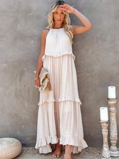 Boho Maxikleid mit Volants & Neckholder-Ausschnitt – Sommerlich & Feminin