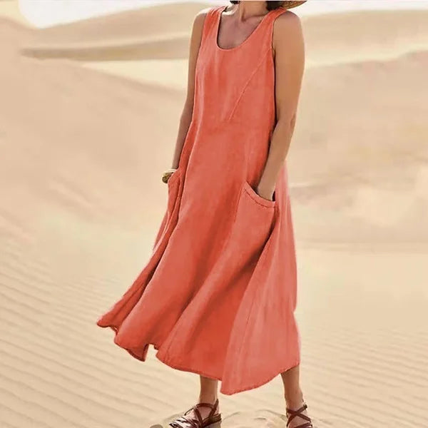 Jazmine – Luftiges, ärmelloses Maxikleid aus Leinenmischung
