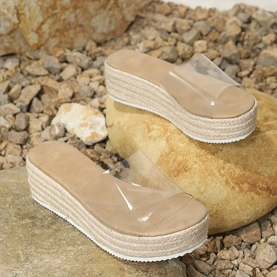 Ayumiya – Espadrille-Plateausandalen mit transparentem Riemen