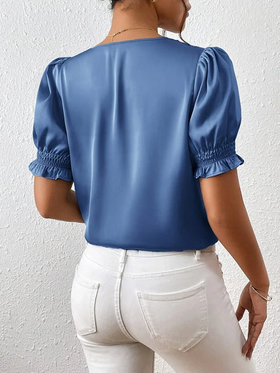 Abella – Elegante Bluse Mit V-Ausschnitt Und Puffärmeln
