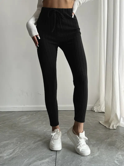 Anouk – Rippstrick-Leggings mit hohem Bund und Kordelzug