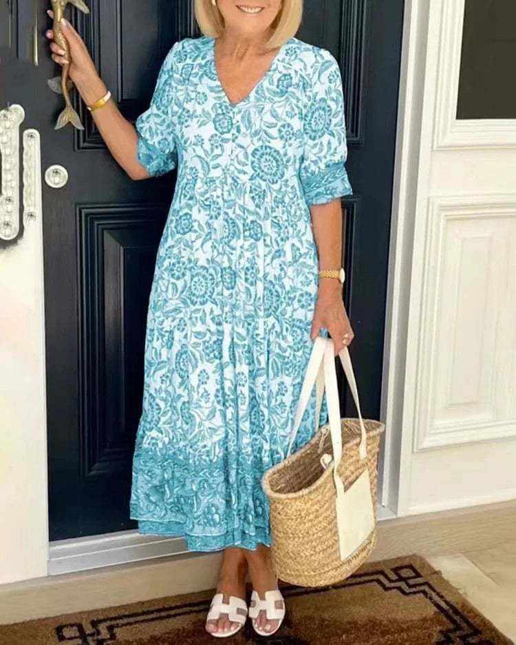 Palma | Elegantes V-Ausschnitt Blumenkleid