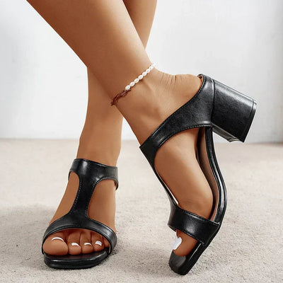 SOLAVIE - MODISCHE LEDER SANDALEN MIT DICKEN ABSÄTZEN