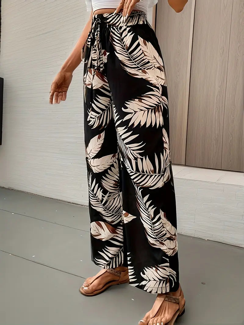 Denielle – Stilvolle Hose mit weitem Bein und Blattmuste