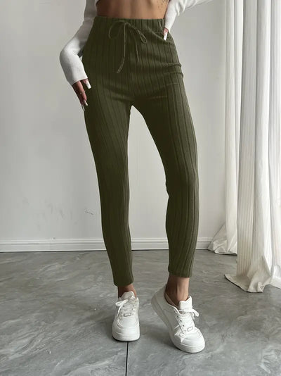 Anouk – Rippstrick-Leggings mit hohem Bund und Kordelzug