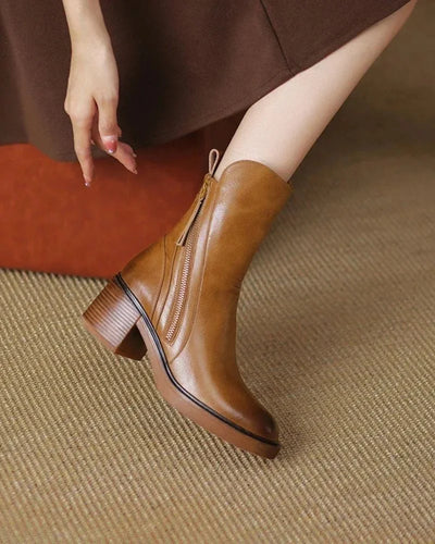 Damen Stiefeletten mit Reißverschluss und Blockabsatz