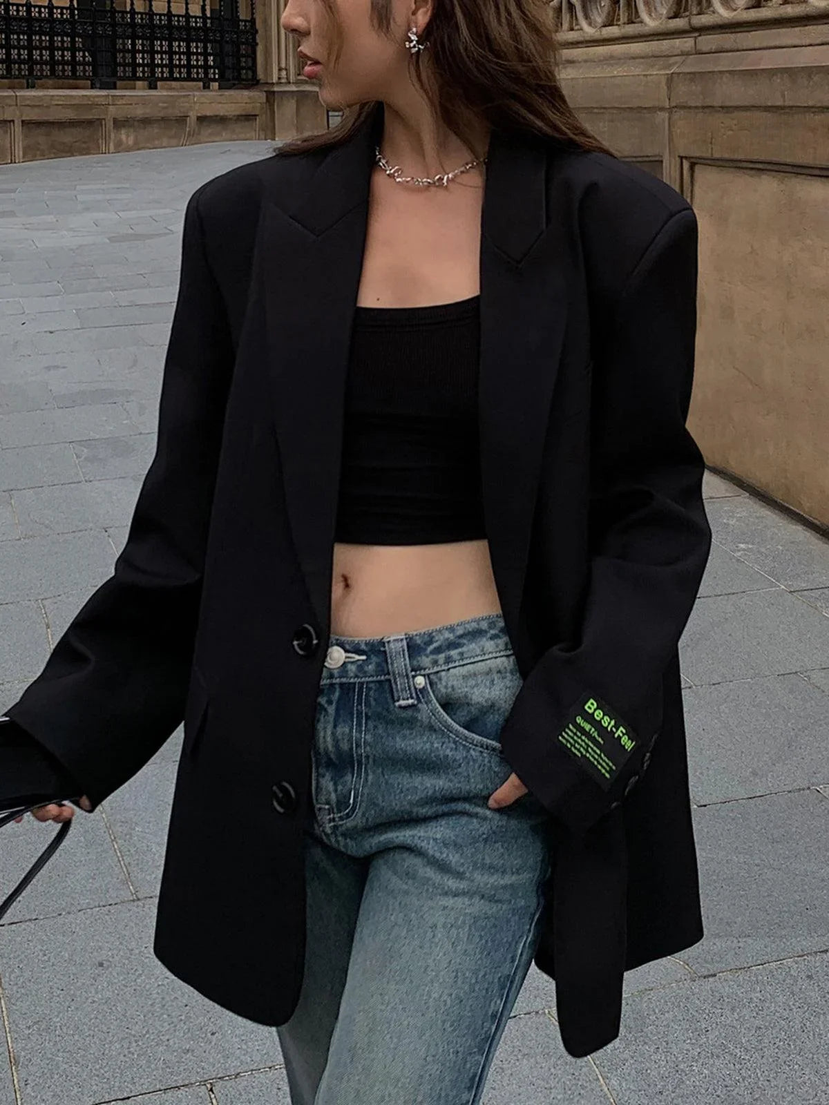 Damen Blazer im Oversized-Schnitt mit Knopfverschluss