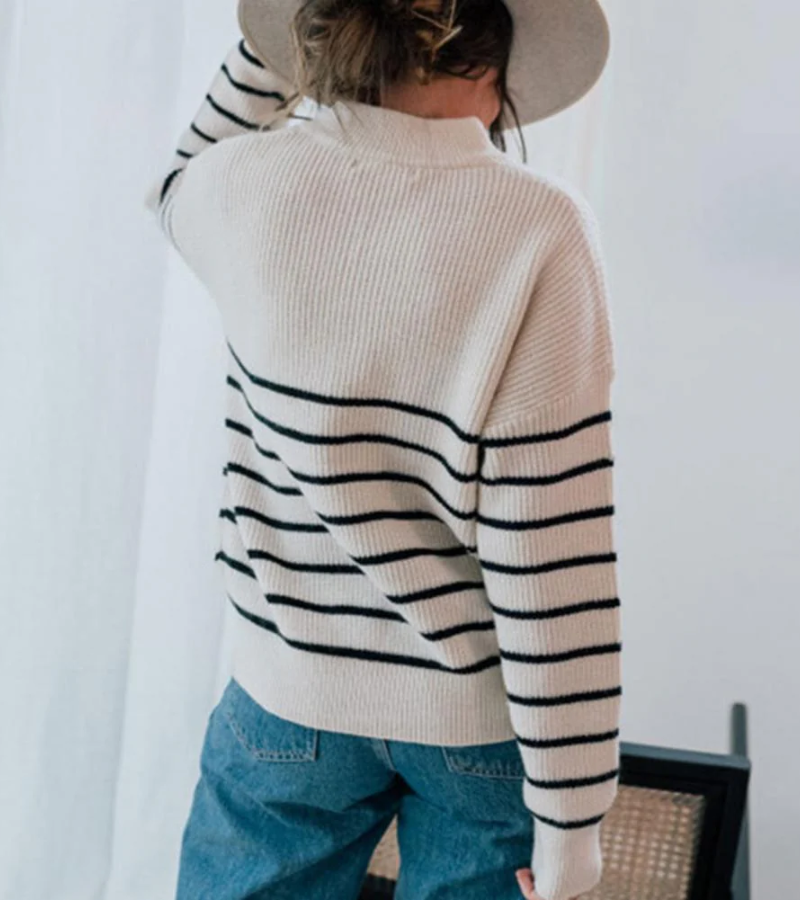 Elsbeth | Damen Reißverschluss-Pullover | Gestreift