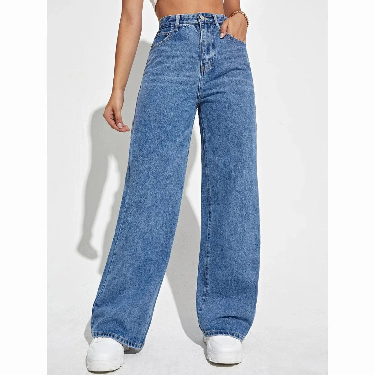 Damen Wide Leg Jeans mit Hohem Bund