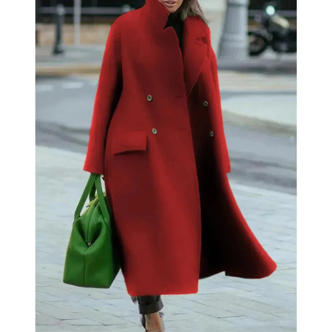 Langer Damenmantel mit Knopfleiste und praktischen Taschen