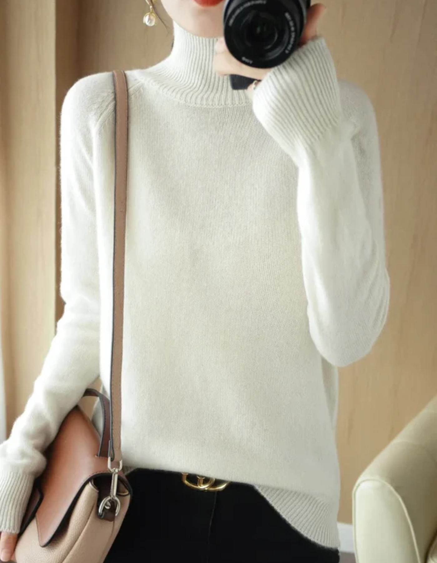 Renata | Damen Rollkragenpullover Schwarz | Warm