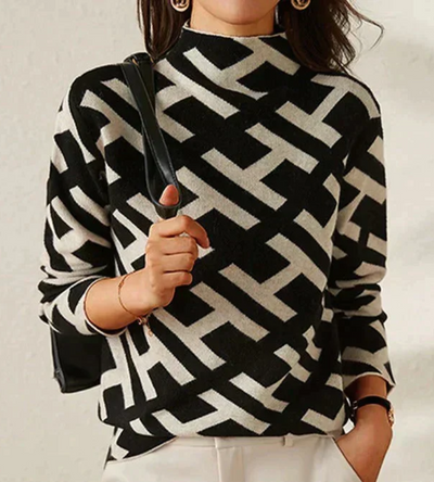 Dina | Damen Stehkragen Pullover | Schwarz