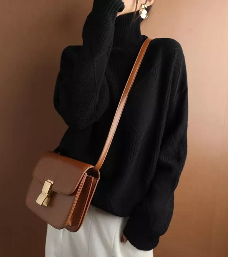 Almut | Damen Winter Rollkragenpullover | Schwarz