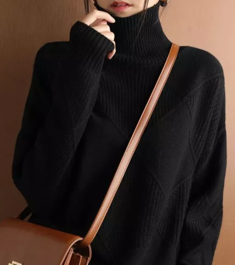 Almut | Damen Winter Rollkragenpullover | Schwarz