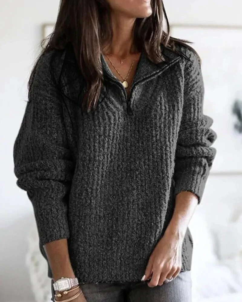 Larissa | Damen Reißverschluss Strickpullover | Ausgefallene