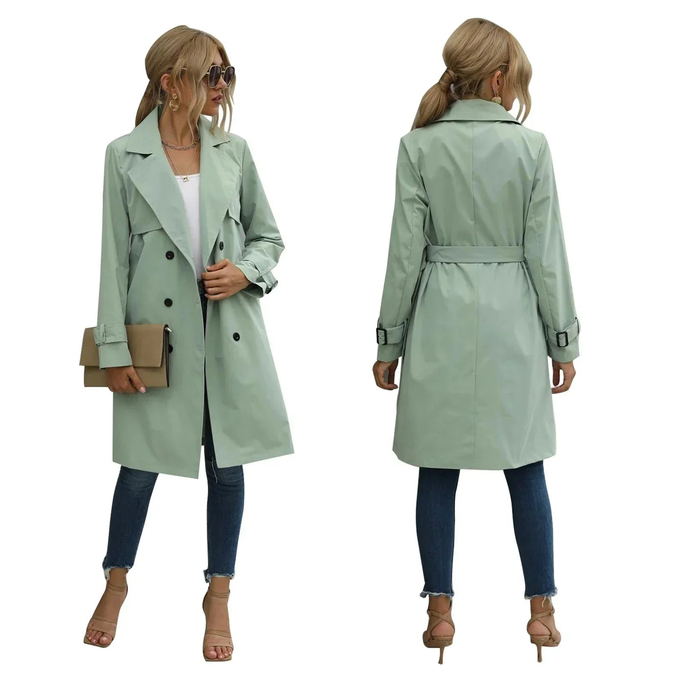 Damen Trenchcoat knielang mit praktischem Gürtel