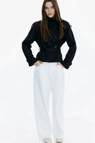 Damen Trenchcoat mit hohem Kragen und Taillengürtel