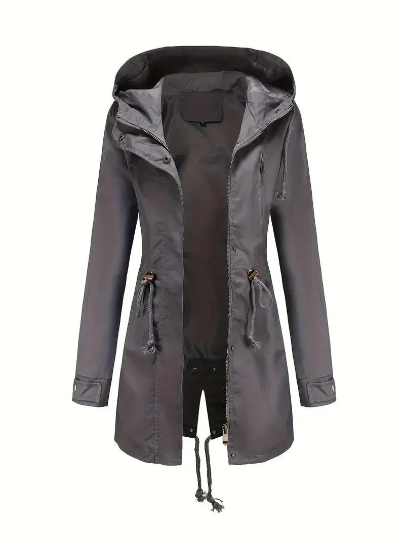 Damen Wasserdichter Trenchcoat mit Kapuze und Taschen