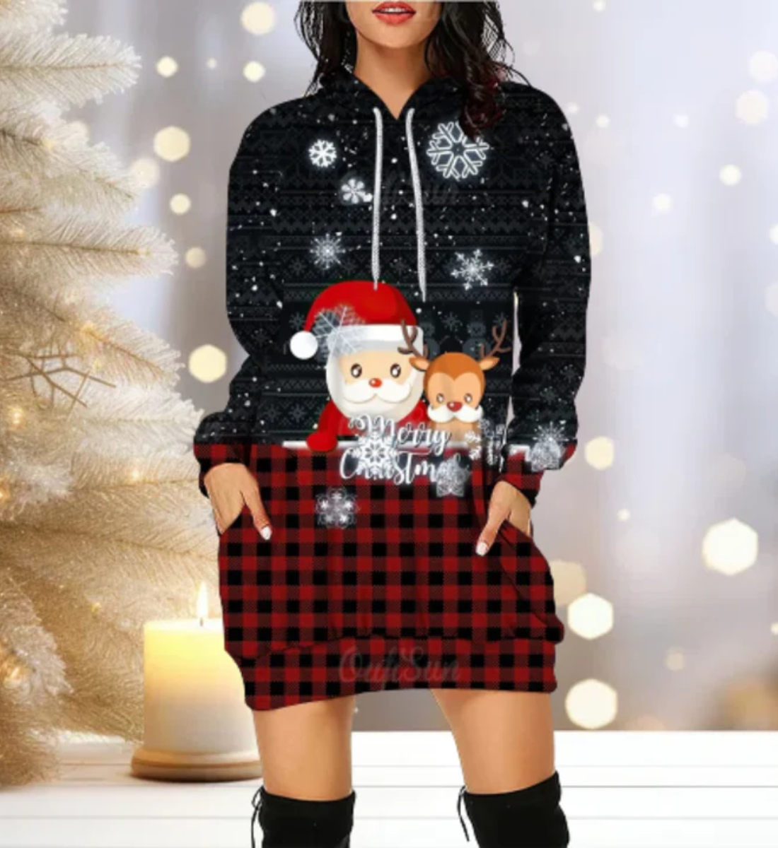 Beda | Damen Weihnachtspullover | Mit Kapuze