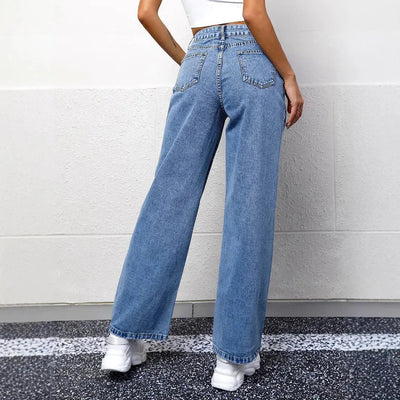 Damen Weite Mom-Jeans mit Hoher Taille in Blau