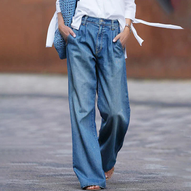 Juliana | Damen Moderne Wide Leg Jeans | Hellblau