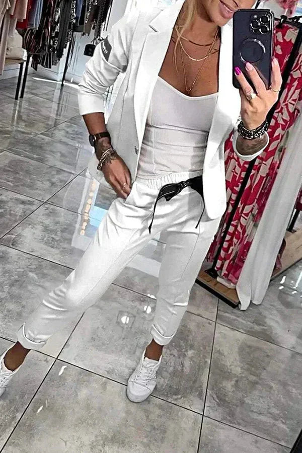Damen Zweiteiler Anzug mit Joggerhose und Blazer für Alltag