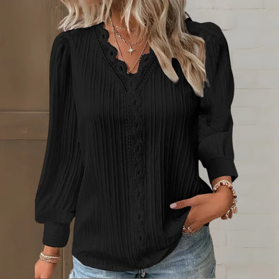 Damen Bluse mit Spitzendetails und V-Ausschnitt