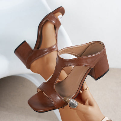 SOLAVIE - MODISCHE LEDER SANDALEN MIT DICKEN ABSÄTZEN