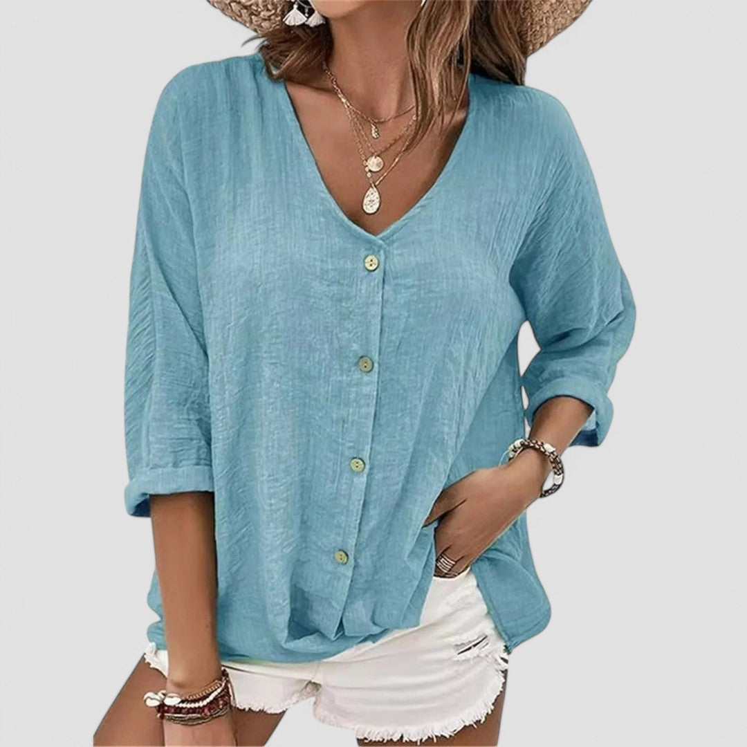 Elena | Handgemachte Bluse mit V-Ausschnitt