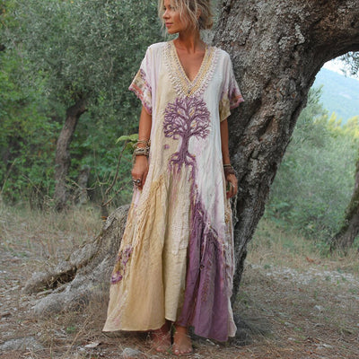 Winifred – Kurzärmeliges Kleid Im Retro Baum Gestaltung