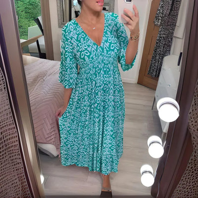 Lourdez - Boho gemustertes Maxikleid mit V-Ausschnitt