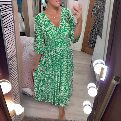 Lourdez - Boho gemustertes Maxikleid mit V-Ausschnitt
